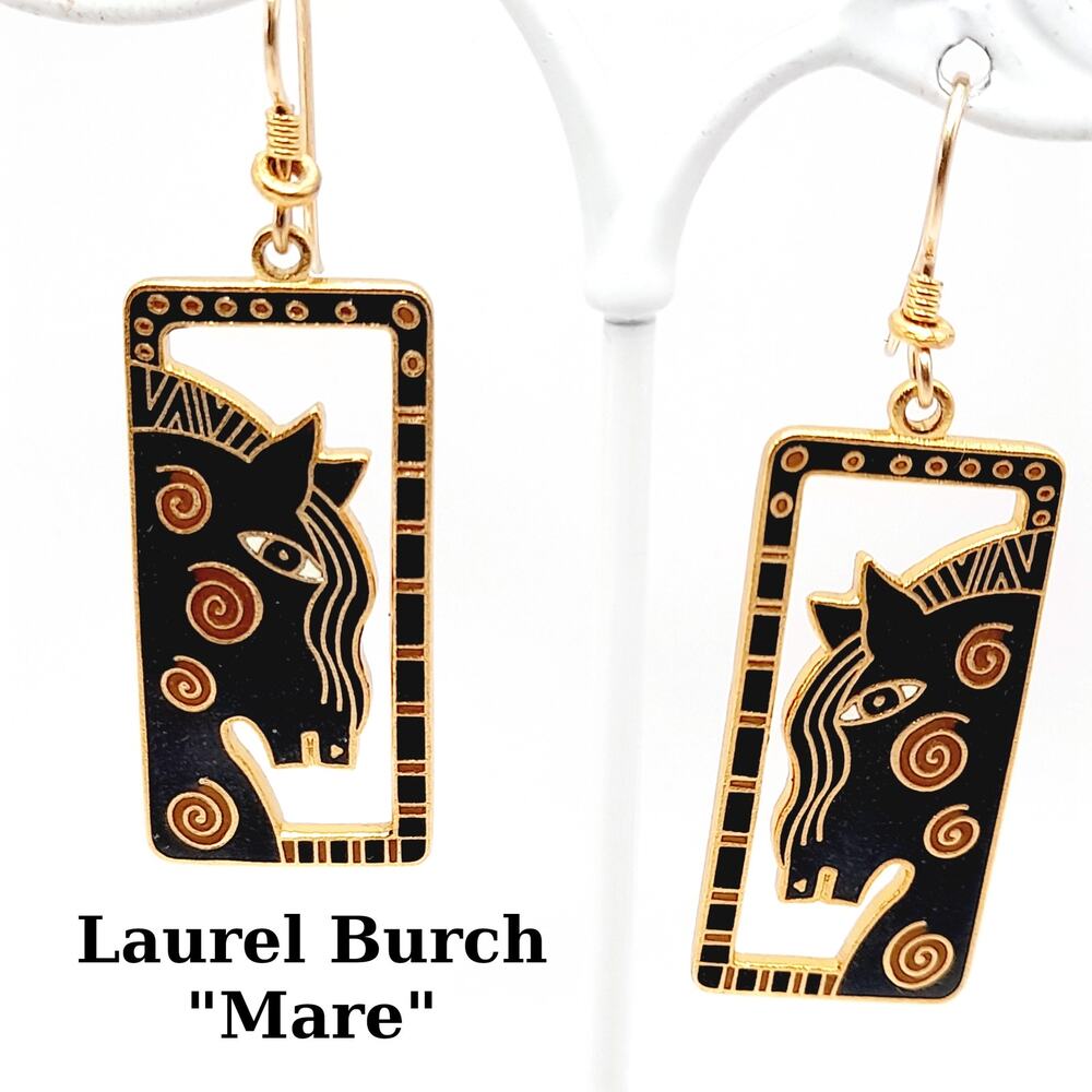 Laurel Burch Mare Horse Dangle Earrings Gold Tone Enamel 2.1 Inch